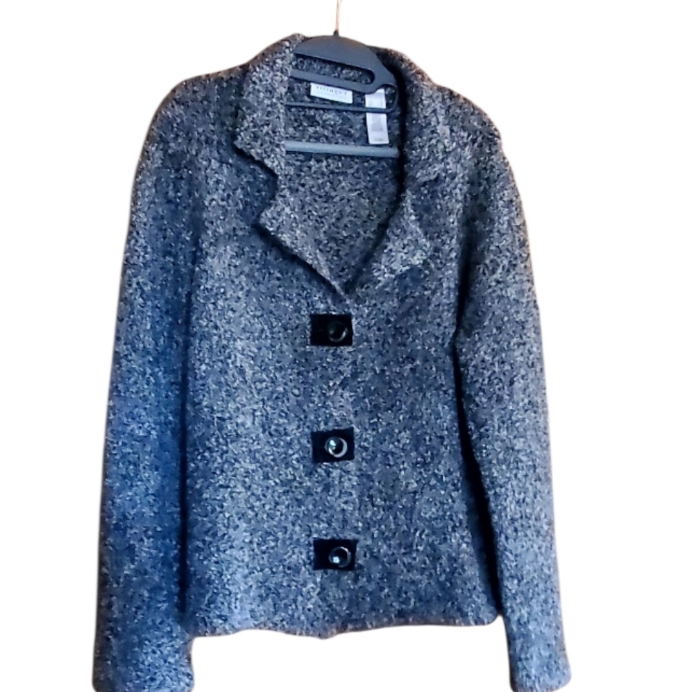 Villager Liz Claiborne Charcoal Boucle Cardigan Size Large